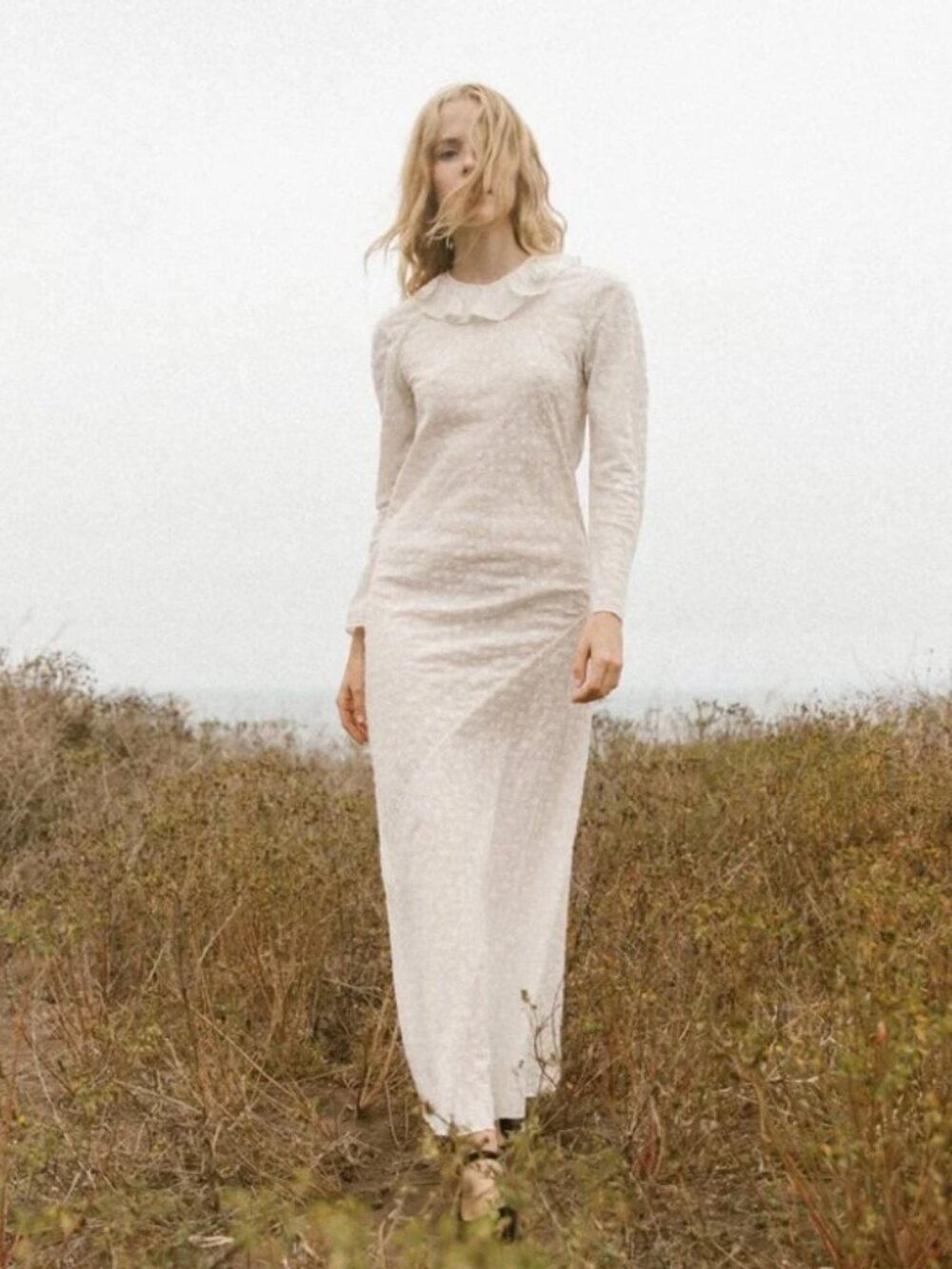 DOEN Didion Dress Textured Silk Cotton Ruffle Maxi XS Salt Cream Bridal